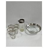 Silver Band Glasses, Pitchers and Bowl