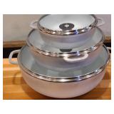 IMUSA USA Traditional Colombian Natural Caldero Glass Lid & Steam Vent 3-Piece (1.5/3.5/7.0 Quart) Dutch Oven Set