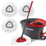 O-Cedar System Easy Wring Spin Mop & Bucket with 3 Extra Refills, Red/Gray
