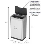 EKO Mirage-T 50 Liter / 13.2 Gallon Touchless Rectangular Motion Sensor Trash Can, Brushed Stainless Steel Finish