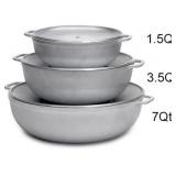 IMUSA USA Traditional Colombian Natural Caldero Glass Lid & Steam Vent 3-Piece (1.5/3.5/7.0 Quart) Dutch Oven Set
