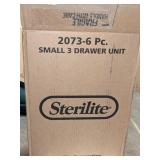 6 Small Sterilite 3 Drawer Units