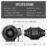 iPower 4 Inch 118 CFM Inline Duct Fan with Variable Speed Controller