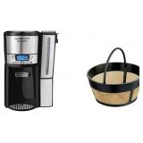 Hamilton Beach (47950) Coffee Maker with 12 Cup Capacity & Internal Storage Coffee Pot, Brewstation, Black/Stainless Steel & Hamilton Beach Permanent Gold Tone Filter, (80675R/80675)