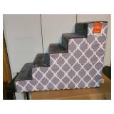 Best Pet Supplies Pet Steps and Stairs with CertiPUR-US Certified Foam for Dogs and Cats - Gray Lattice Print, 5-Step (H: 22.5")