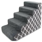 Best Pet Supplies Pet Steps and Stairs with CertiPUR-US Certified Foam for Dogs and Cats - Gray Lattice Print, 5-Step (H: 22.5