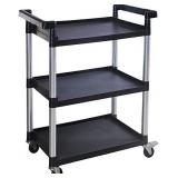 MaxWorks 3-Shelf Utility Plastic Cart with Wheels, Black