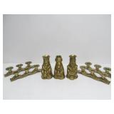 Vintage Heavy Brass "3 Kings" Candle Stands & Pair of Mod Candle Holders