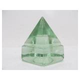 Vintage Mid Century Peridot Green Glass Desk Pyramid/Paperweight