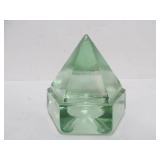 Vintage Mid Century Peridot Green Glass Desk Pyramid/Paperweight