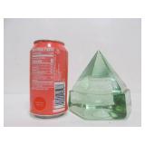 Vintage Mid Century Peridot Green Glass Desk Pyramid/Paperweight