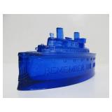 Antique Cobalt Blue Glass REMEMBER THE MAINE Ship Box
