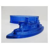 Antique Cobalt Blue Glass REMEMBER THE MAINE Ship Box