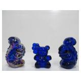 Vintage BOYD Cobalt Blue Glass Squirrels & Teddy Bear