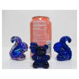 Vintage BOYD Cobalt Blue Glass Squirrels & Teddy Bear