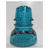 Hemingray CD 208 Cross X-Top Aqua Blue Glass Insulator