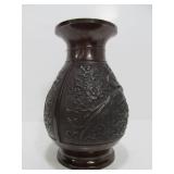 Signed Mid 20th Century Japanese Bronze Vase w/Birds
