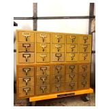 Pair of Vintage Multi-Drawer Stacking Library Catalog Cabinets
