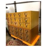 Pair of Vintage Multi-Drawer Stacking Library Catalog Cabinets