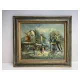Excellent Vintage Signed Paris Street Scene Oil on Canvas Painting