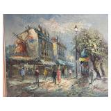 Excellent Vintage Signed Paris Street Scene Oil on Canvas Painting