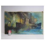Signed Vintage Oil on Canvas Steamship Painting
