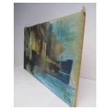 Signed Vintage Oil on Canvas Steamship Painting