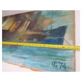 Signed Vintage Oil on Canvas Steamship Painting