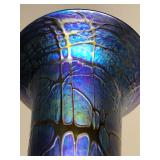 Stunning Signed Iridescent Blue/Purple Art Glass Vase
