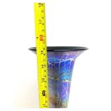 Stunning Signed Iridescent Blue/Purple Art Glass Vase