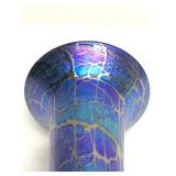 Stunning Signed Iridescent Blue/Purple Art Glass Vase