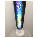 Stunning Signed Iridescent Blue/Purple Art Glass Vase