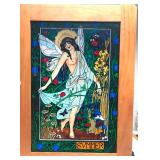 Lovely Vintage Colorful Stained Glass Style Framed window Hanging - "Summer"