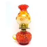 Vintage Flambe Red/Yellow Crackle Glass Vase & Oil Lamp