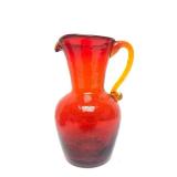Vintage Flambe Red/Yellow Crackle Glass Vase & Oil Lamp