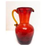 Vintage Flambe Red/Yellow Crackle Glass Vase & Oil Lamp