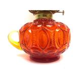 Vintage Flambe Red/Yellow Crackle Glass Vase & Oil Lamp