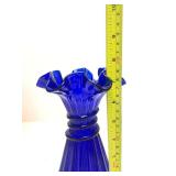 Beautiful Vintage Cobalt Blue Handmade FENTON Glass Wheat Vase