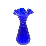 Beautiful Vintage Cobalt Blue Handmade FENTON Glass Wheat Vase