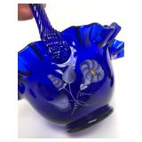 Beautiful Group of Hand Painted & Signed FENTON Cobalt Blue Art Glass