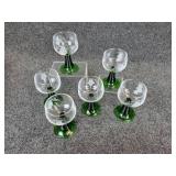 Set of (6) NEW Böckling Frosted Oil Wine Glasses with Grape Motif and Green Stems - Made in Germany