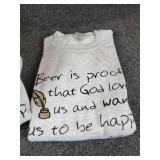 Lot of (1) NEW 2XL (4) NEW 3XL Crewneck Sweatshirts: "Beer is Proof that God Loves Us and Wants Us to Be Happy" - Benjamin Franklin