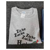 Lot of (4) NEW Small Crewneck Short Sleeved T-Shirts: "Zicke Zacke Zicke Zacke Hoi Hoi Hoi"