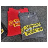 Lot of (3) NEW Ladies Medium Short Sleeved T-Shirts, Various Imprints, (1) NEW Ladies Large T-Shirt, "GermansHaveMoreFun.com"