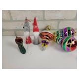 (3) Glass Pacific Rim Christmas Ornaments, (2) Gnomes and a Boot