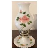 Pair of Lovely Vintage Milk Glass Hand Painted Floral Lamps