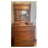 Vintage Victorian Four Drawer Dresser with Mirror and Hanky Drawers