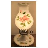 Pair of Lovely Vintage Milk Glass Hand Painted Floral Lamps