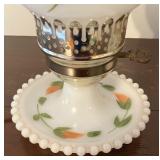 Pair of Lovely Vintage Milk Glass Hand Painted Floral Lamps