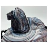 Vintage Purple Imperial Slag Glass Lidded Lion Candy Dish